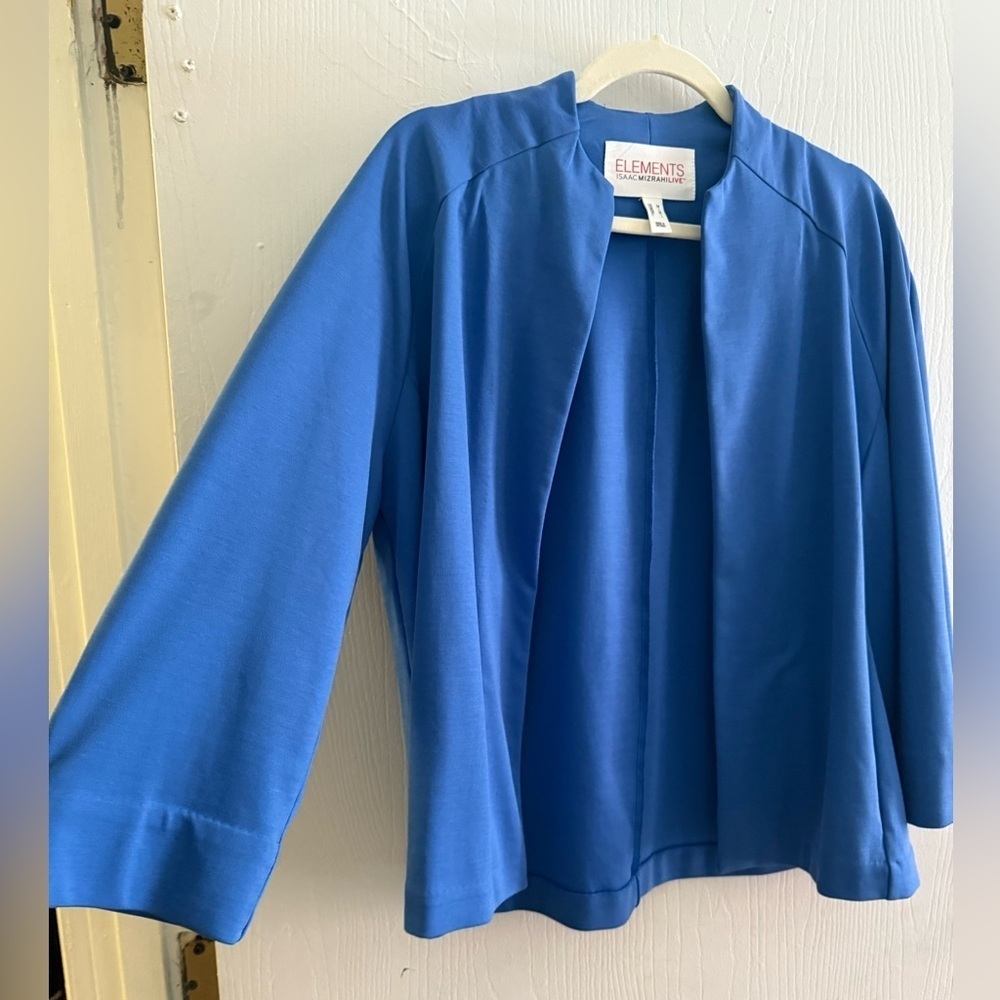 ❤️Isaac Mizrahi Live Elements Blue Open-Front Jacket Blazer Cardigan M - Picture 4 of 7